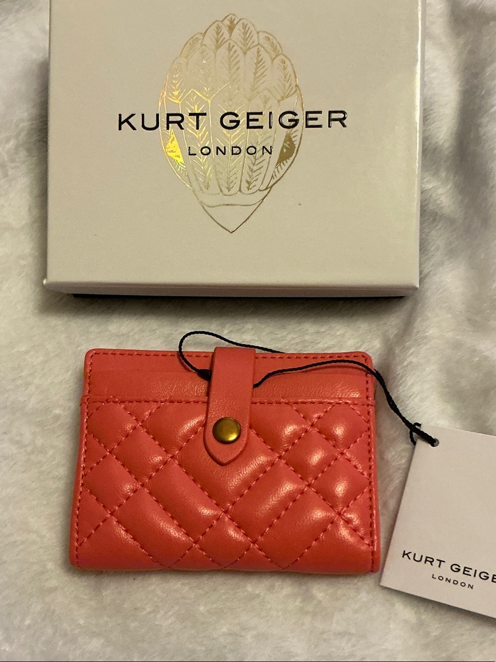 Kurt Geiger Coral Quilted Genuine Leather Card Case/ Wallet with Snap